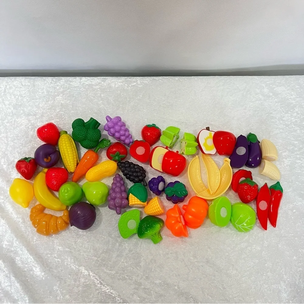 Colorful Play Food Set for Kids Some with Velcro & Whole Plastic Fruits & Veggie